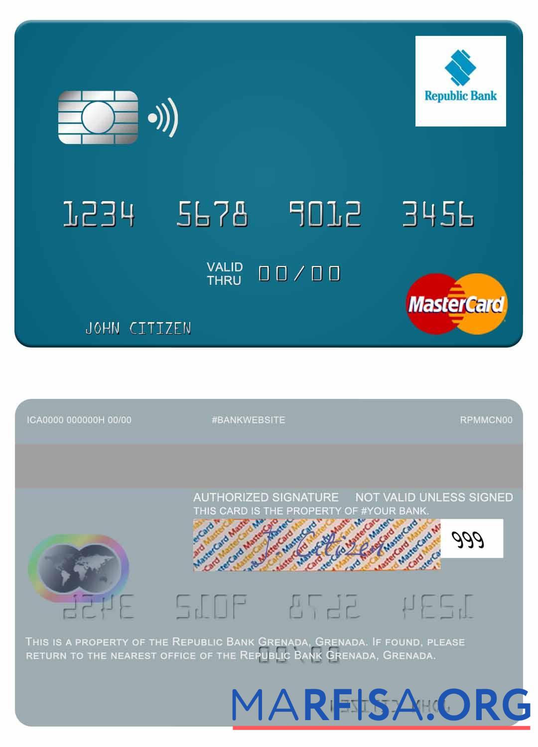 Blank Grenada Republic Bank Grenada mastercard template